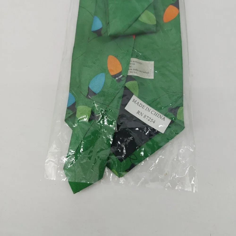 Men's Neck Tie Green Christmas 55 Inch Green Red Blue Orange Light